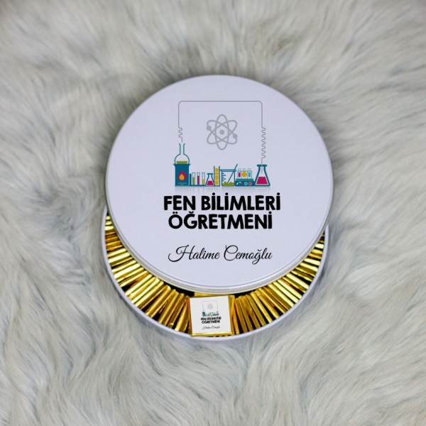 Fen Bilimleri Öğretmeni Metal Kutuda Çikolata 100 Adet 001