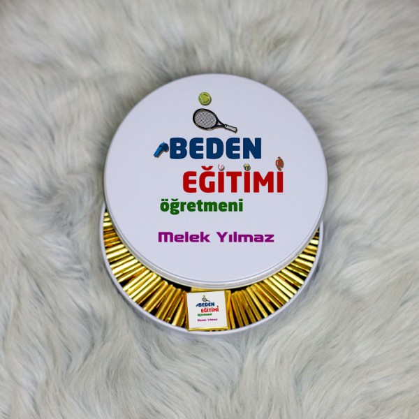 Beden Eğitimi Öğretmenine Hediye Metal Kutuda Çikolata 100 Adet 002