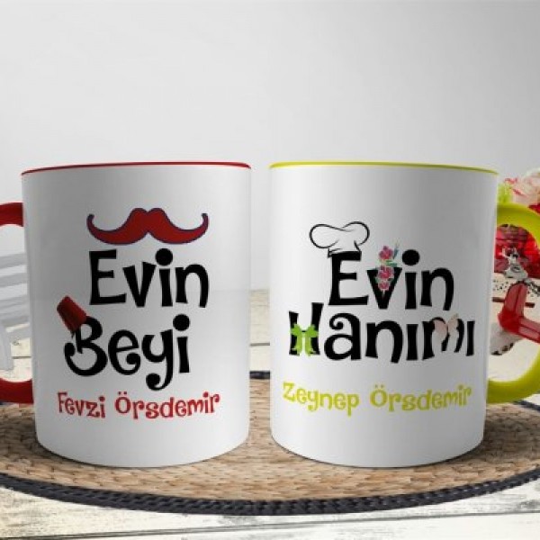 Evin Beyi - Evin Hanımı Kupa Bardak Kırmızı - Sarı